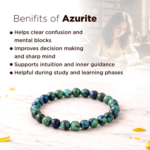 Azurite Crystal Bracelet: Clear Mental Blockages / Activates Third Eye Chakra