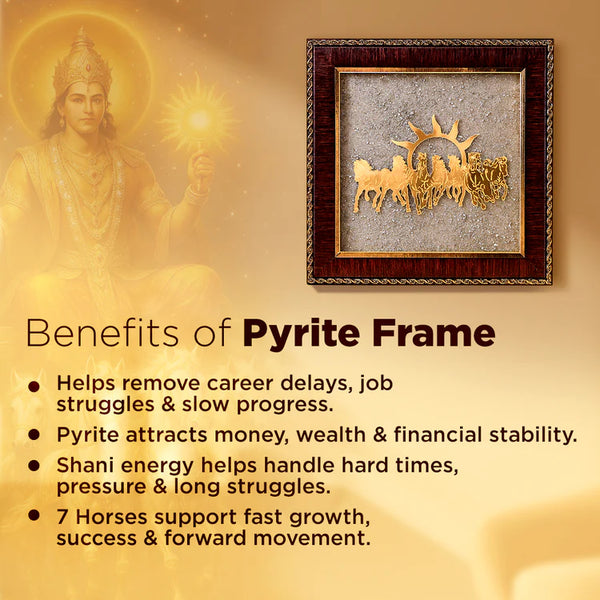 7 Horses Raw Pyrite Frame - Vastu Success & Wealth Frame