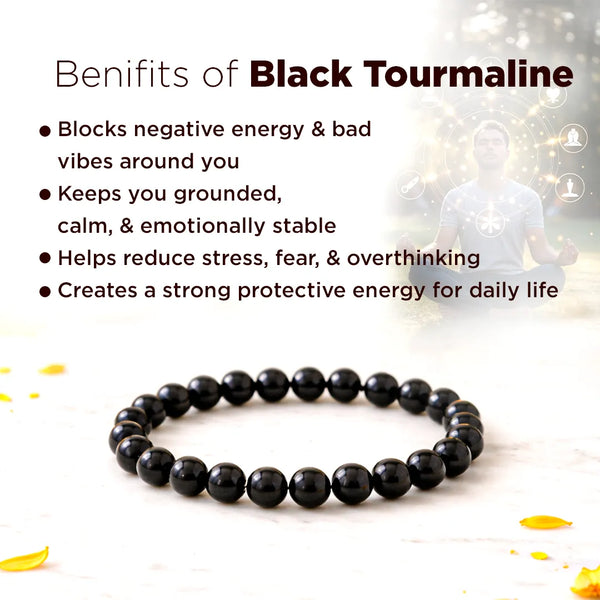Black Tourmaline Bracelet for Protection, Grounding & Stress Relief