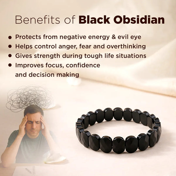 Black Obsidian Emerald Cut Bracelet for Protection & Emotional Release
