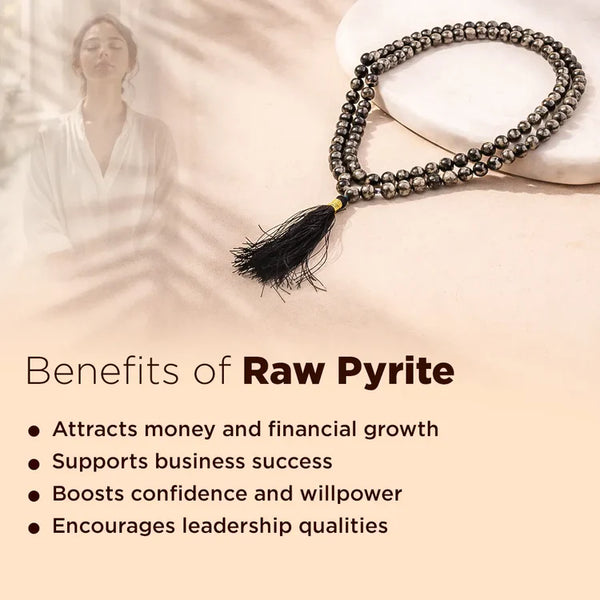 Raw Pyrite Crystal Mala – Wealth & Business Success Mala