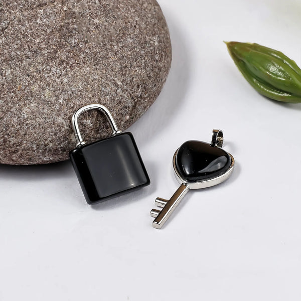 Black Obsidian Lock And Key Pendant