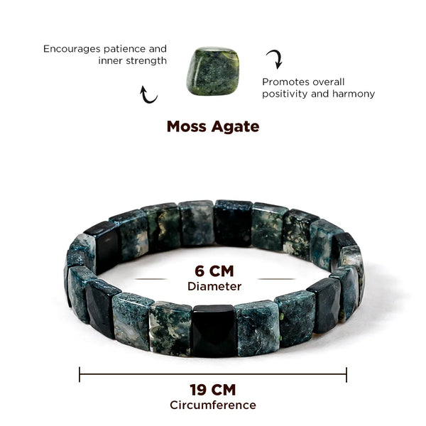 Moss Agate Emerald Cut Bracelet – Growth, Stability & Emotional Balance