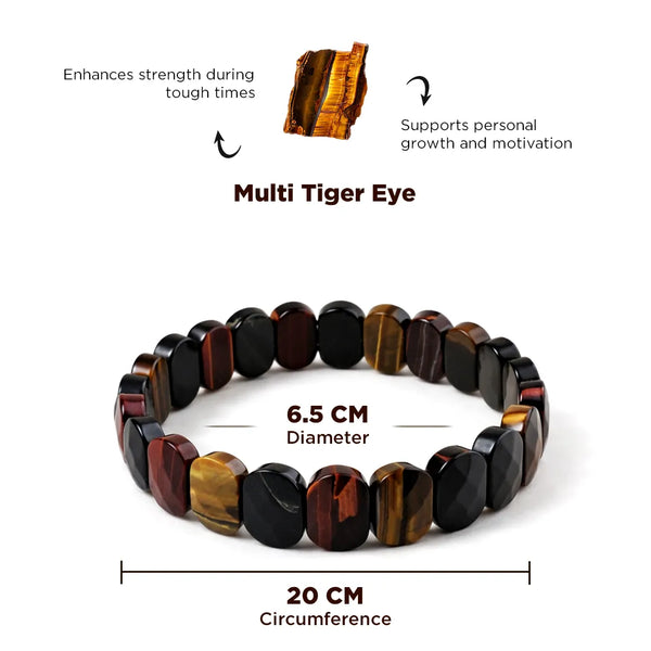Multi Tiger Eye Emerald Cut Bracelet – Strength, Focus & Protective Power Wear