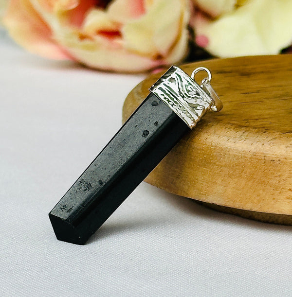 Black Tourmaline Pencil Pendant: Protect from Psyhic attacks & Negative Engery