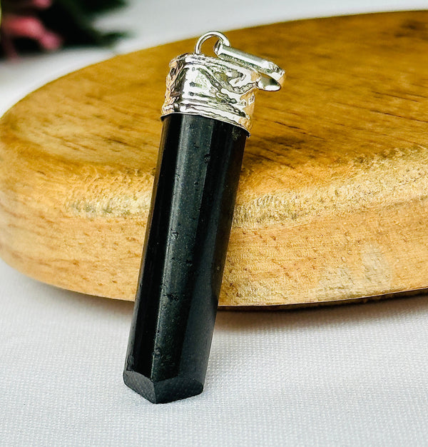 Black Tourmaline Pencil Pendant: Protect from Psyhic attacks & Negative Engery