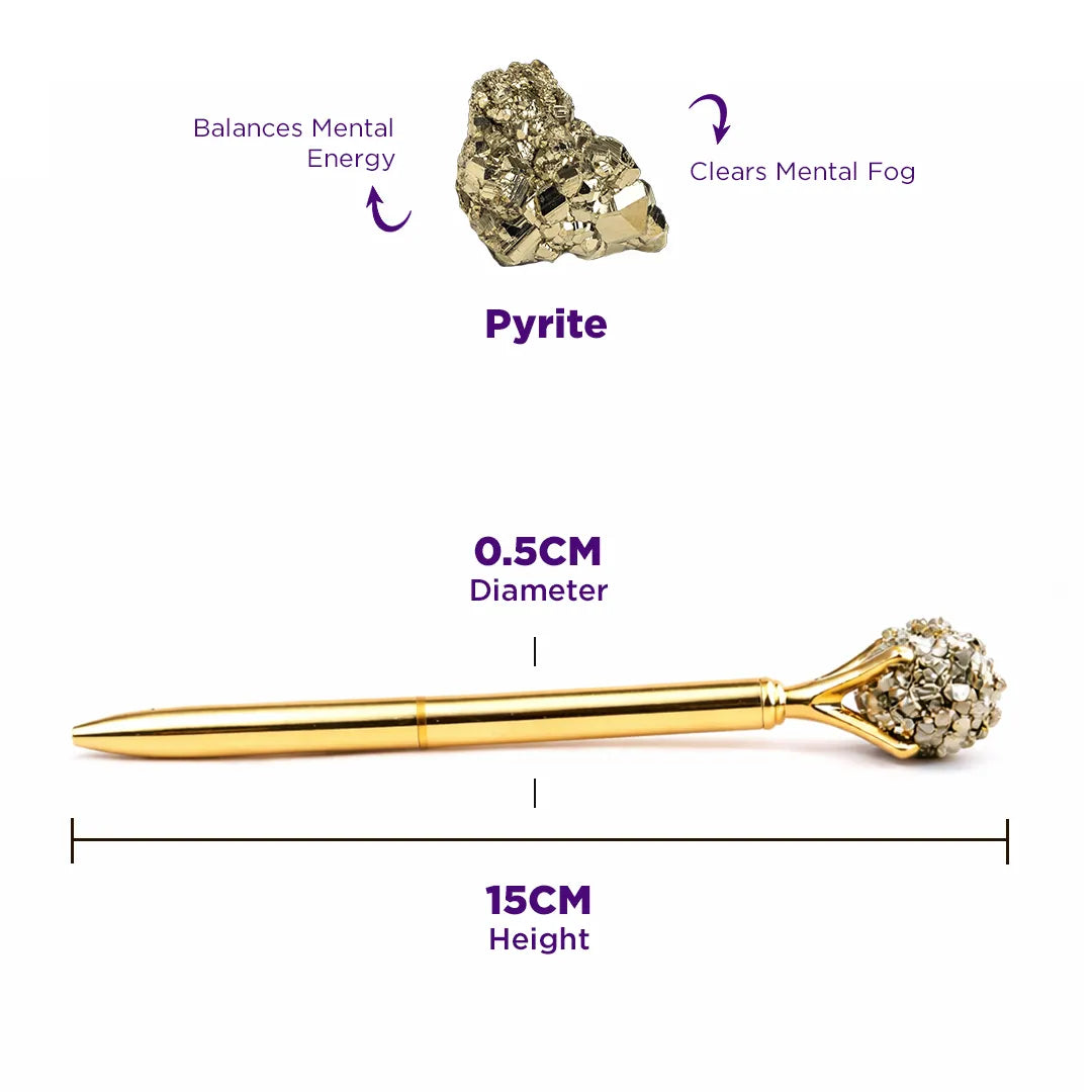 Pyrite Gold Pen – Abhimantrit for Success, Luxury & Confidence