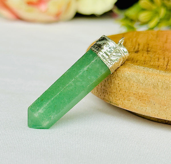 Green Aventurine Pencil Pendant: Promotes Wealth Attraction & Money Growth