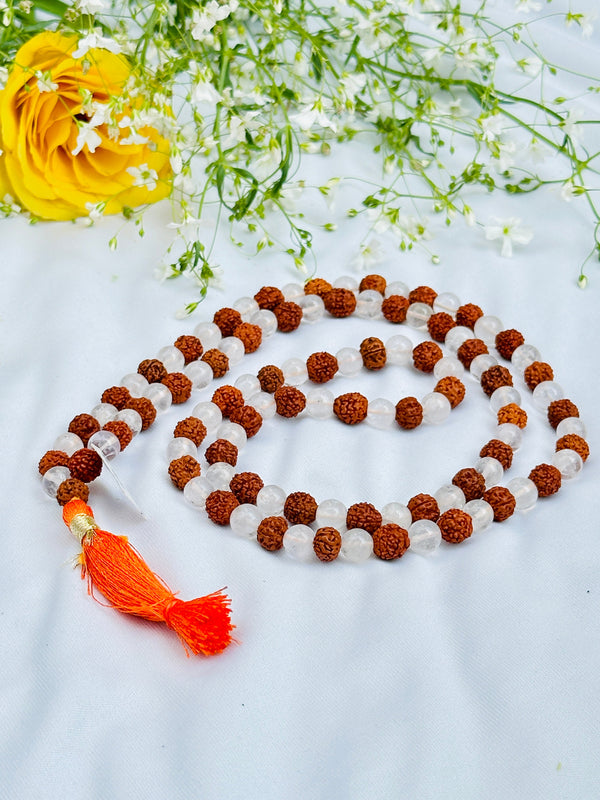 Rudraksha With Clear Quartz Mala