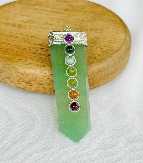 Promotes Wealth Attraction & Money Growth: Green Aventurine Seven Chakra Pendant