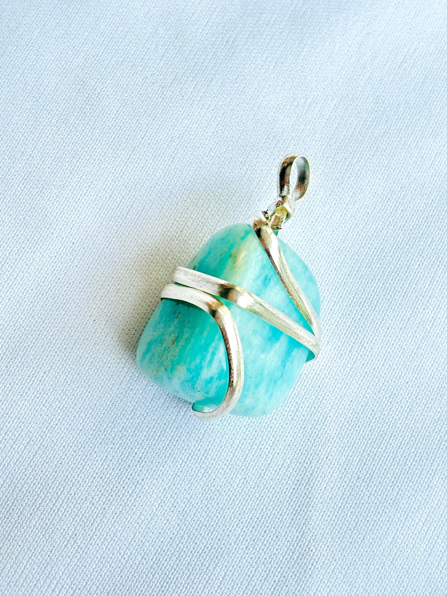 Reduces Mars Effects, Balances Root Chakra & Adds Stability: Amazonite Wrapping Pendant