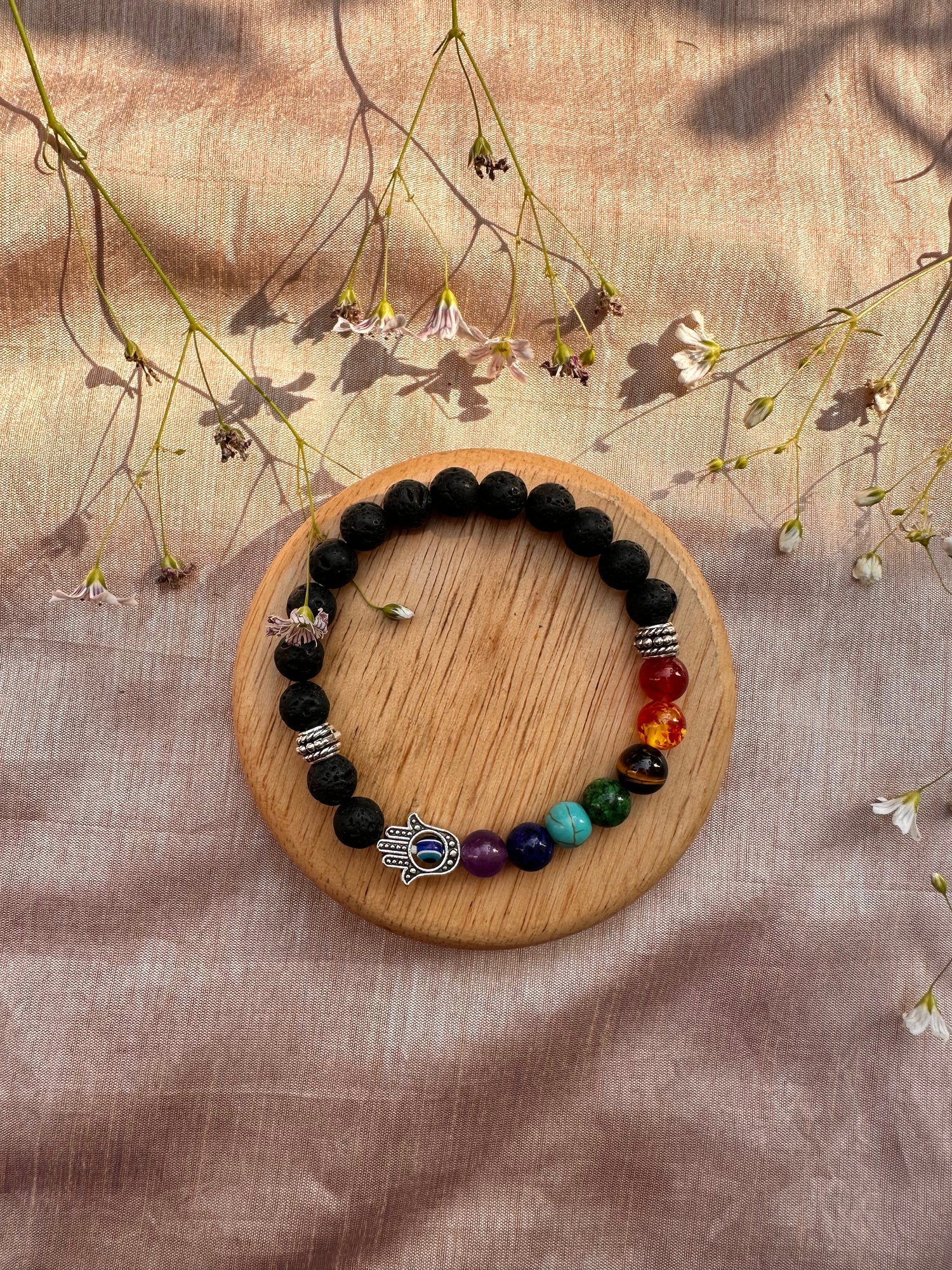 Seven Chakra with Lava Stone Bracelet: Evil Eye Protect