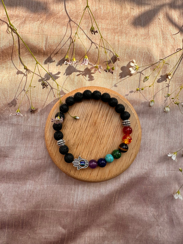 Seven Chakra with Lava Stone Bracelet: Evil Eye Protect