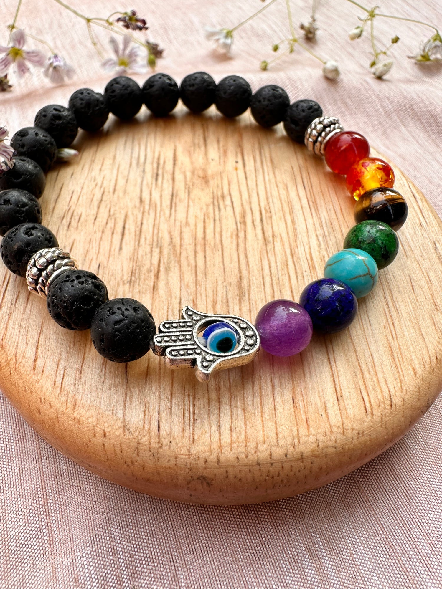 Seven Chakra with Lava Stone Bracelet: Evil Eye Protect