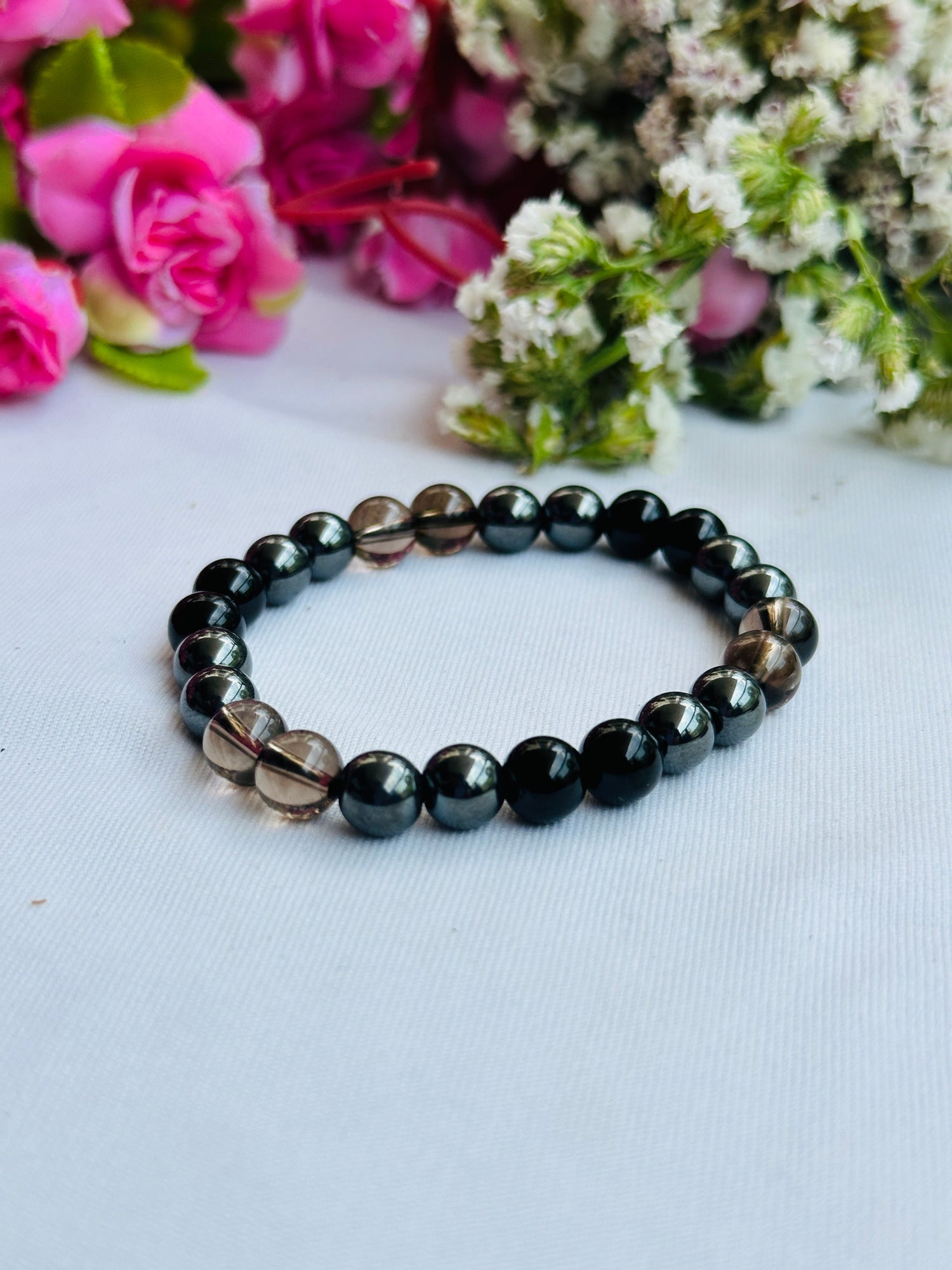 Protect from Negativity, Evil Eye, and Fear Bracelet (Smoky Quartz, Black Obisidian & Hematite)