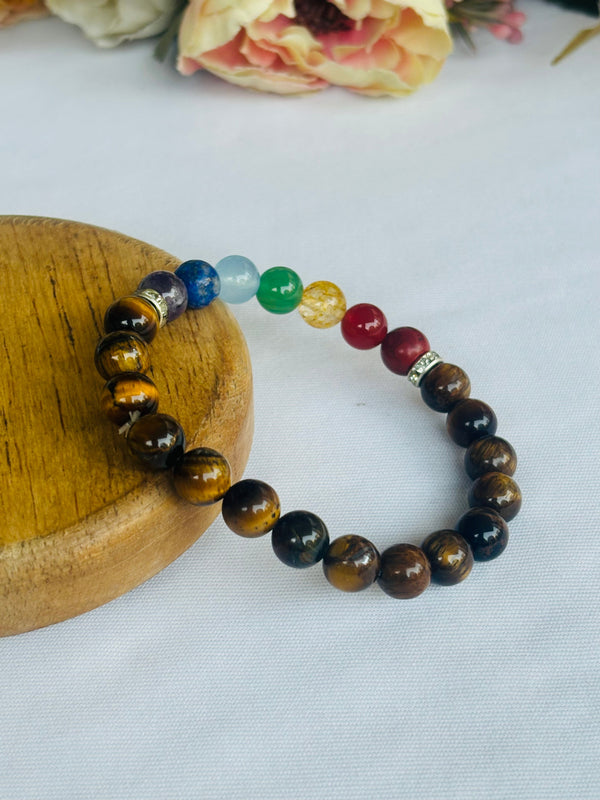 Tiger Eye 7 Chakra Bracelet (Abhimantrit) for Confidence