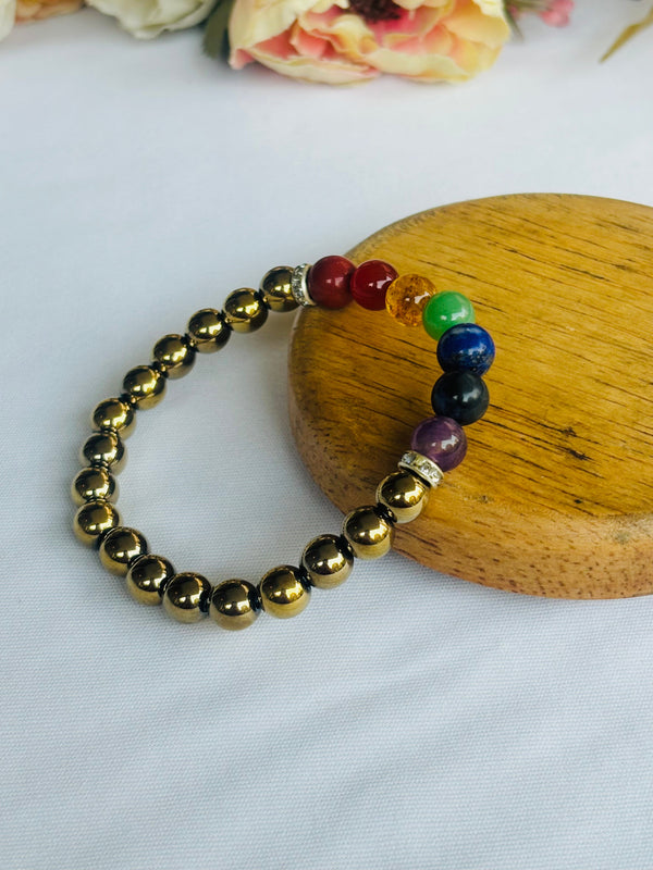 Golden Pyrite 7 Chakra Bracelet (Abhimantrit) for Wealth