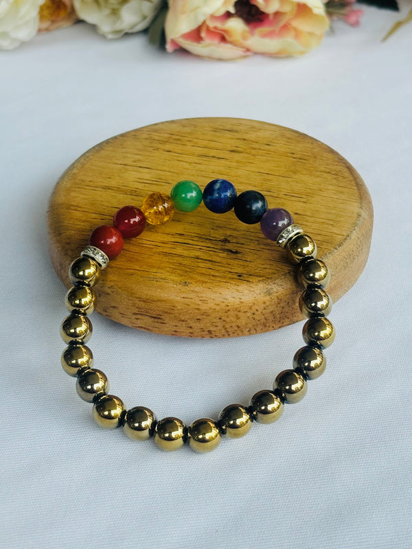 Golden Pyrite 7 Chakra Bracelet (Abhimantrit) for Wealth