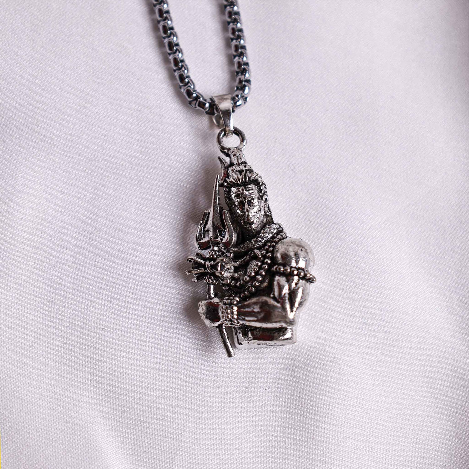 Silver Lord Shiva Holding Trishul Pendant
