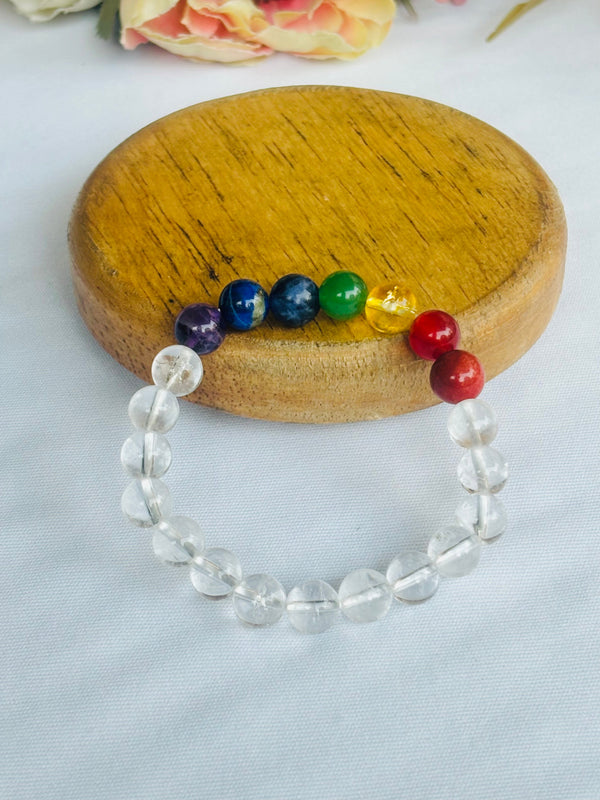 Clear Quartz 7 Chakra Bracelet (Abhimantrit) for Balance