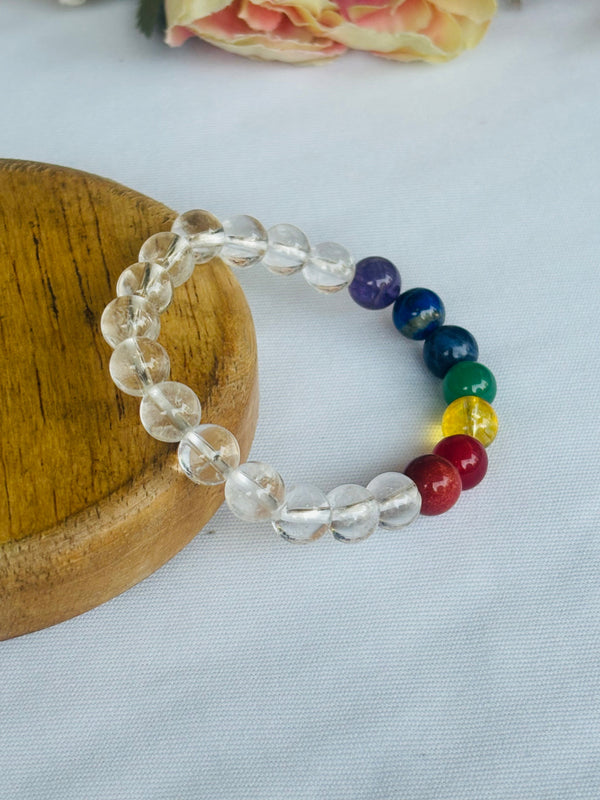 Clear Quartz 7 Chakra Bracelet (Abhimantrit) for Balance