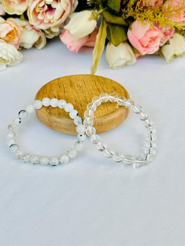 Cool Like Moon: Moonstone & Clear Quartz Bracelet