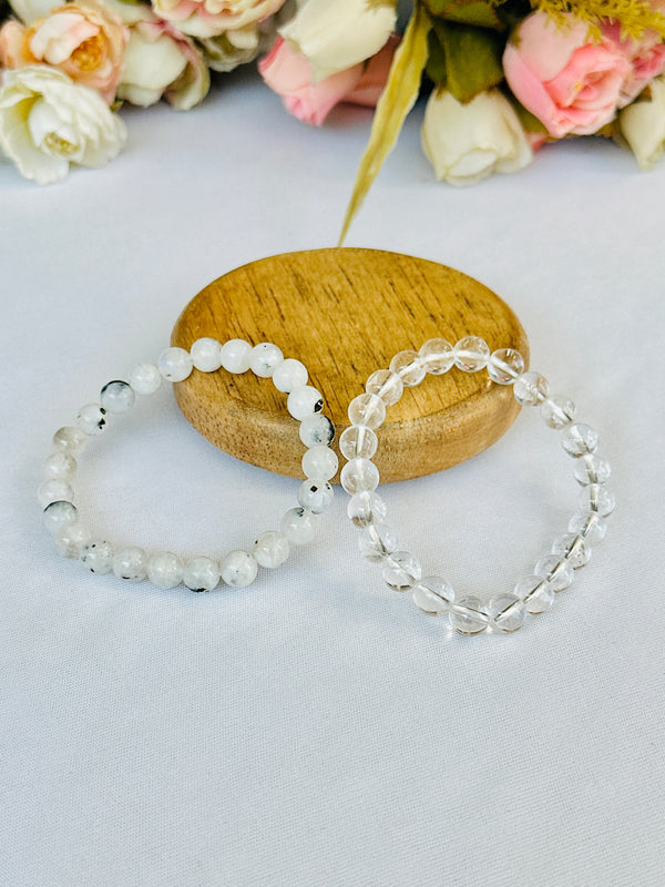 Cool Like Moon: Moonstone & Clear Quartz Bracelet