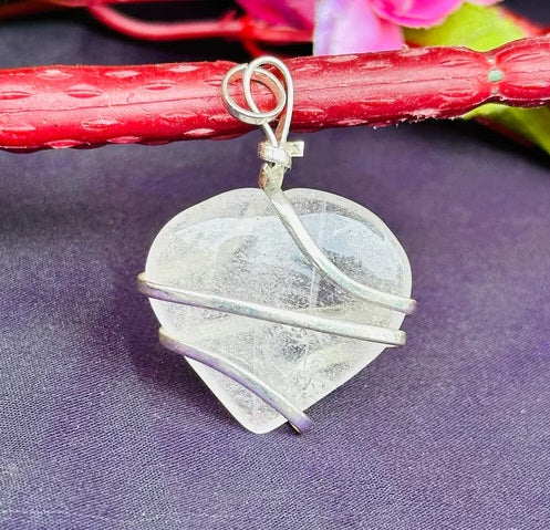 Clear Quartz Heart Wrapped Pendant