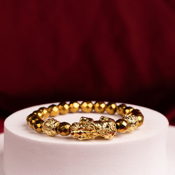 Golden Pyrite with Pixiu Bracelet for Wealth, Protection & Success
