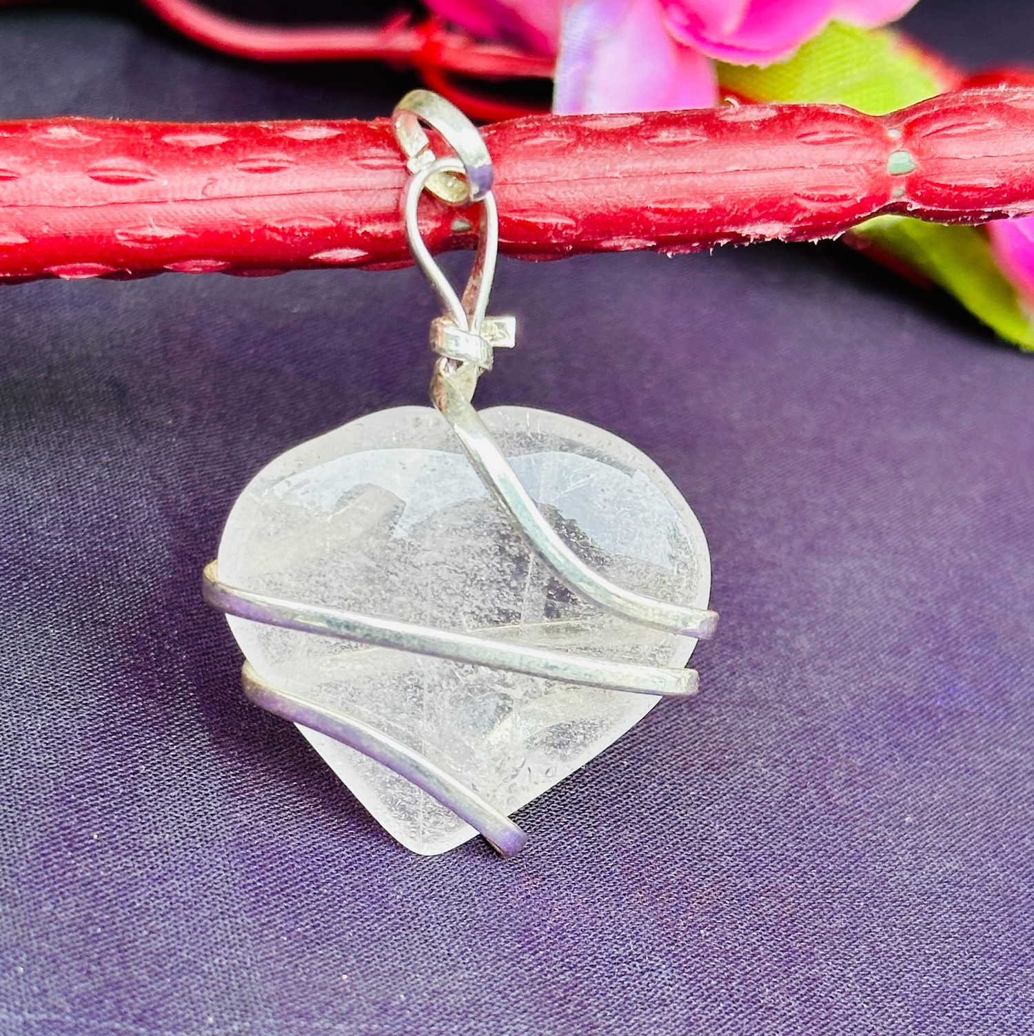 Clear Quartz Heart Wrapped Pendant