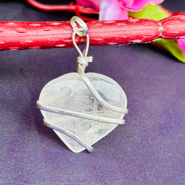 Clear Quartz Heart Wrapped Pendant
