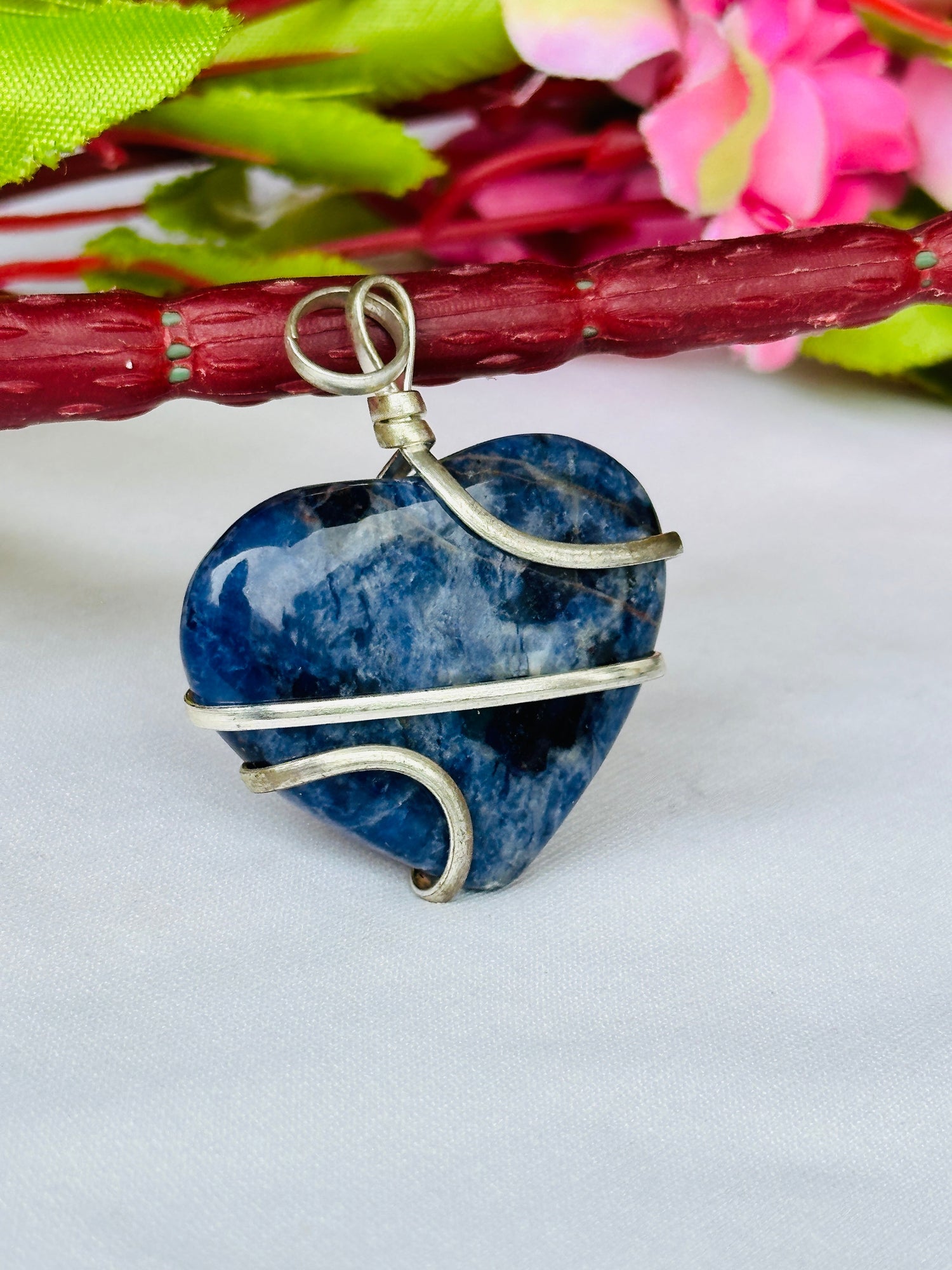 Sodalite Heart Wrapped Pendant