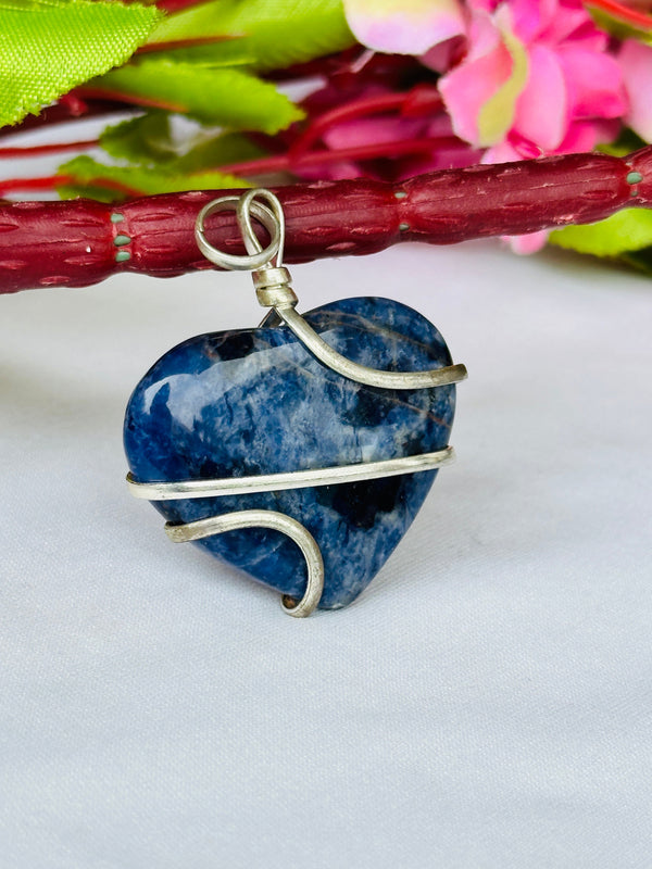 Sodalite Heart Wrapped Pendant