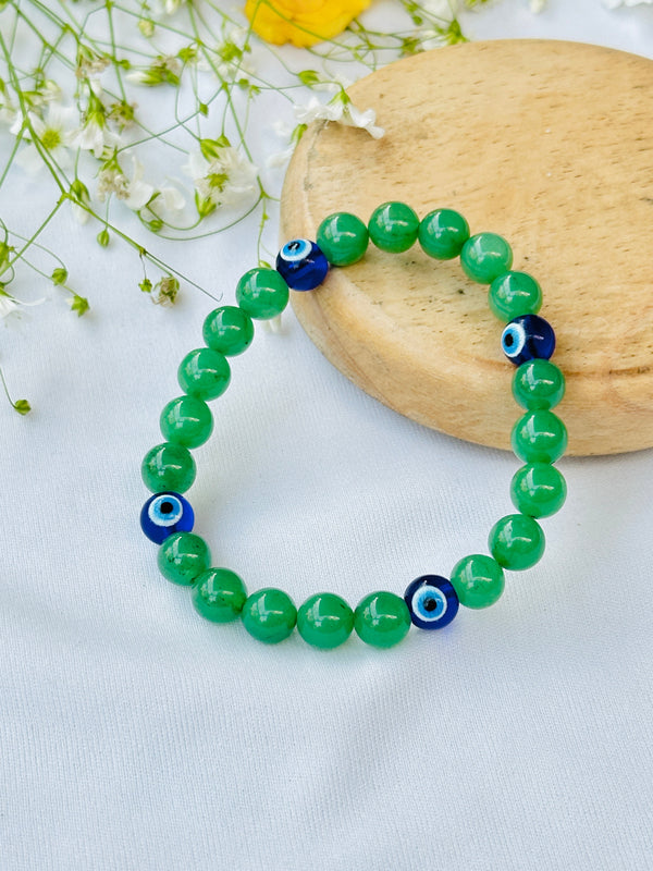 Green Aventurine with Evil Eye Bracelet: Wealth Attract and Evil Eye Protect