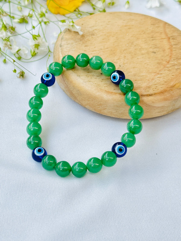 Green Aventurine with Evil Eye Bracelet: Wealth Attract and Evil Eye Protect