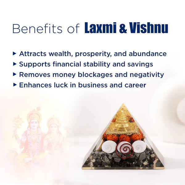 Laxmi & Vishnu with Pyrite Pyramid – Wealth, Prosperity & Protection Energy Pyramid