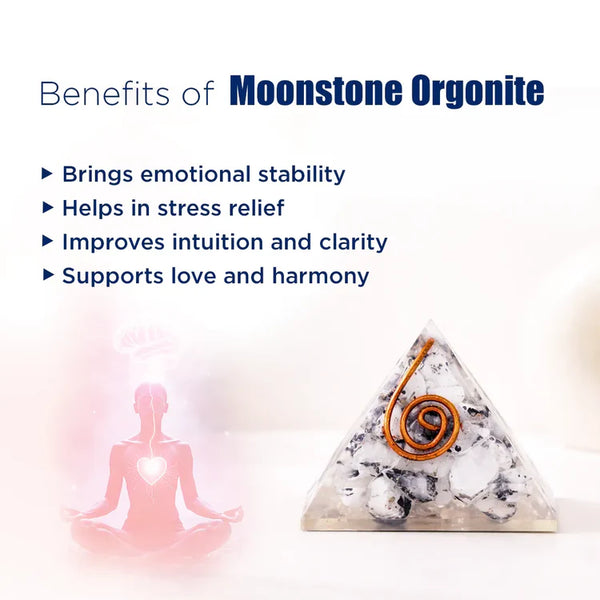 Moonstone Orgonite Pyramid – Emotional Balance, Intuition & Harmony Crystal