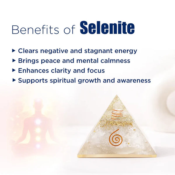 Selenite Pyramid with Shree Yantra – Energy Cleansing & Spiritual Clarity