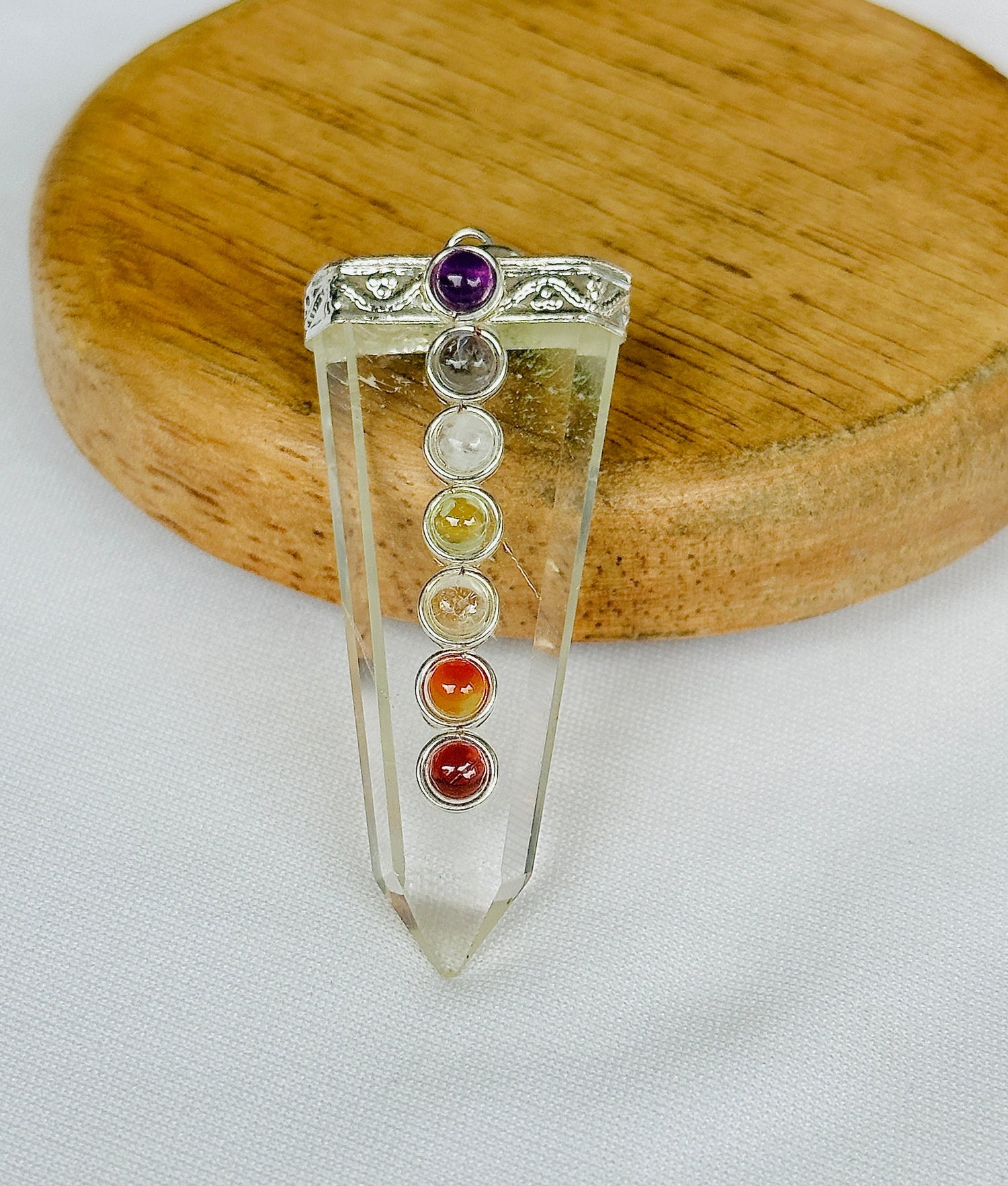 Removes Depression, Anger & Anxiety: Clear Quartz Seven Chakra Pendant