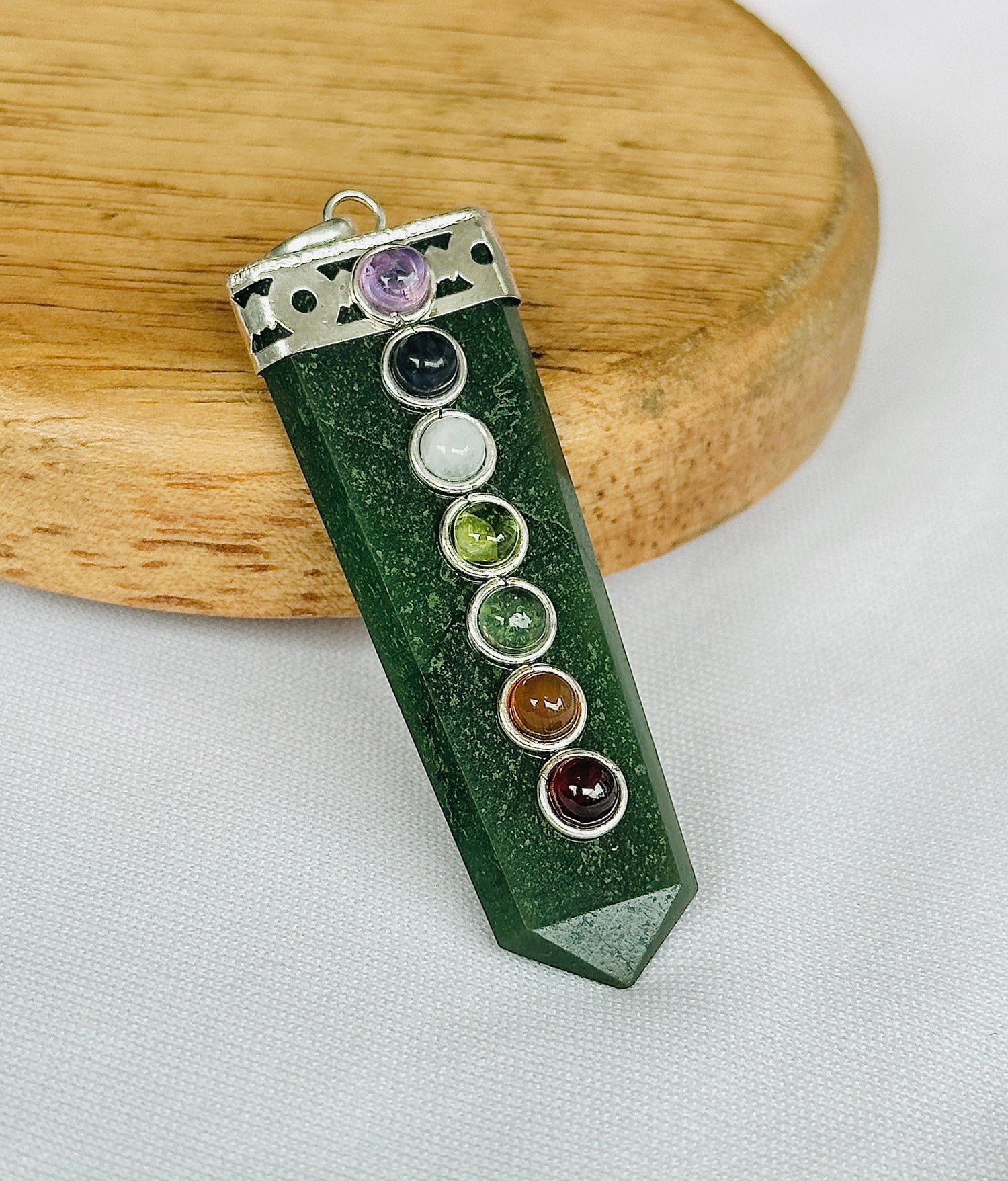 Green Jade Seven Chakra Pendant