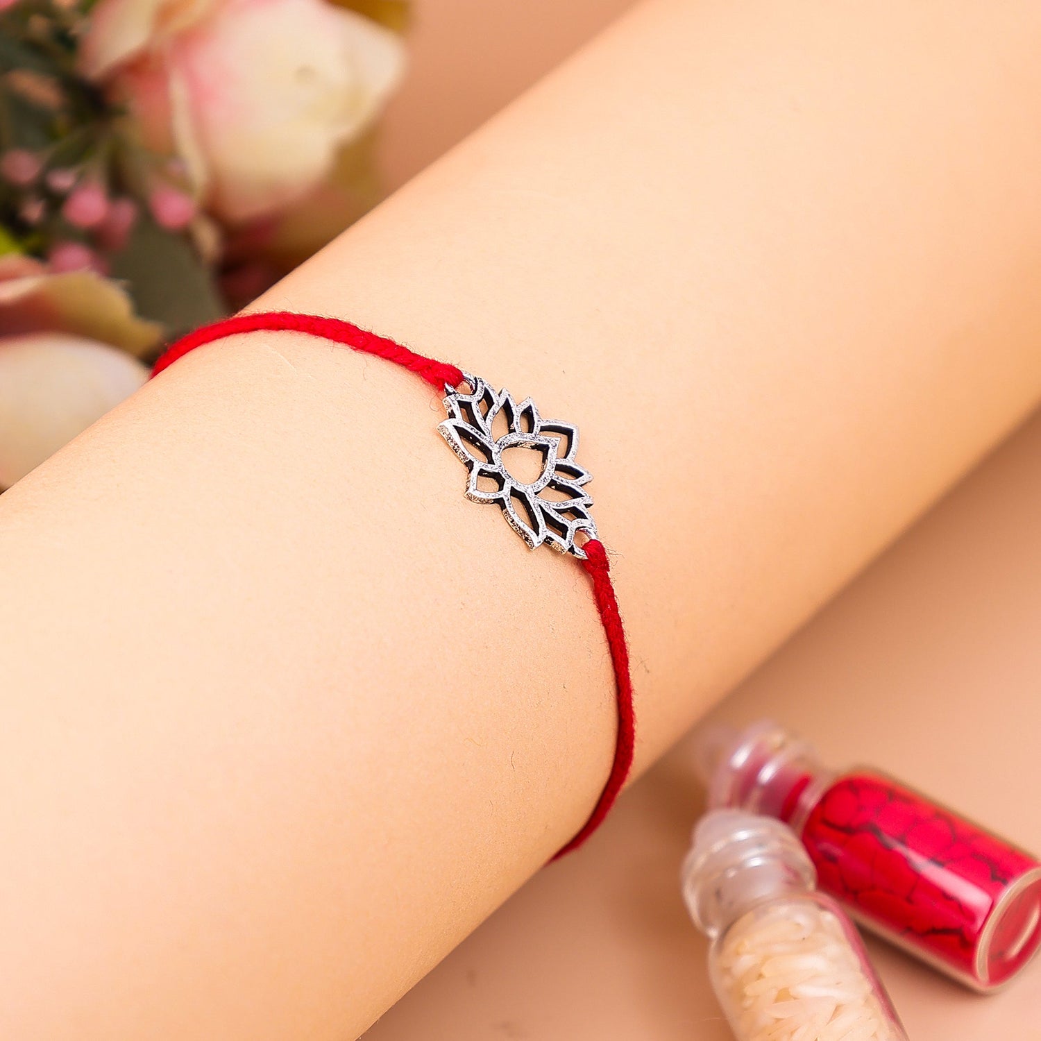 92.5 Pure Silver Lotus Thread Rakhi