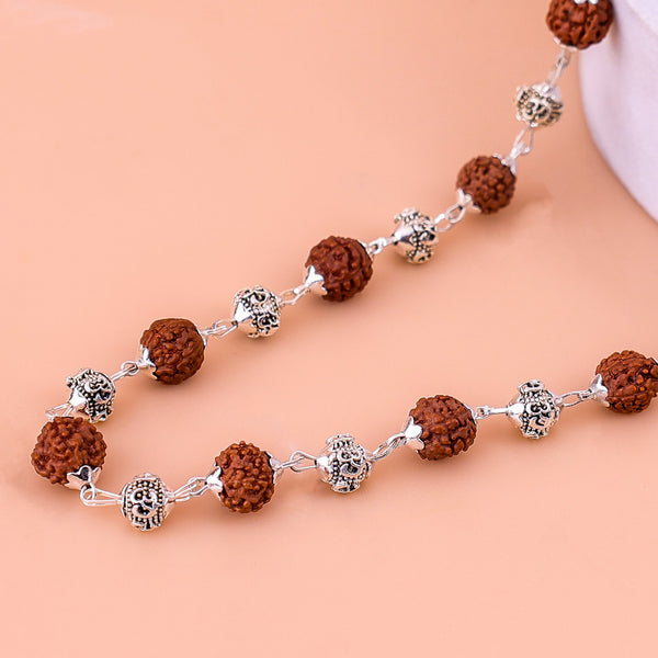 Silver OM With Rudraksha Mala