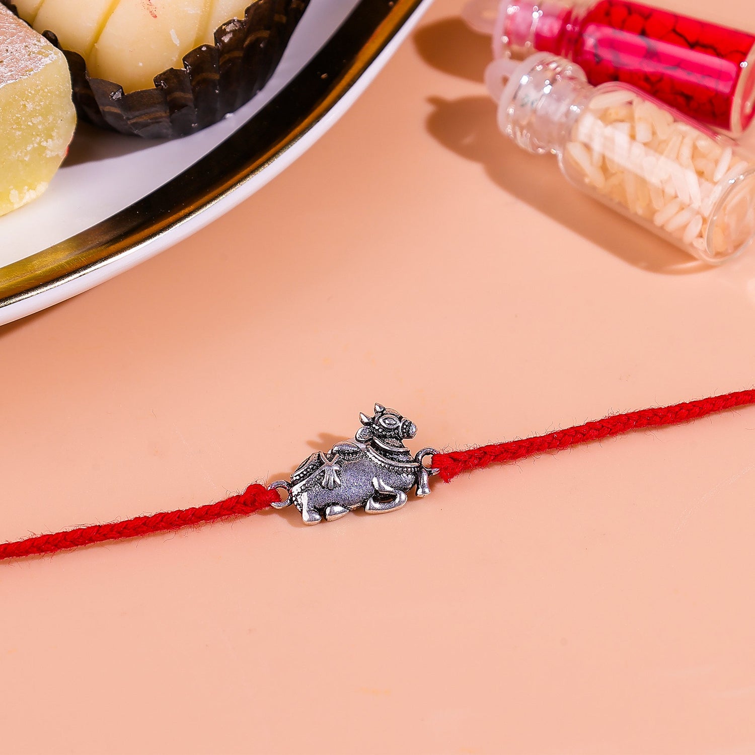 92.5 Pure Silver Nandi Thread Rakhi