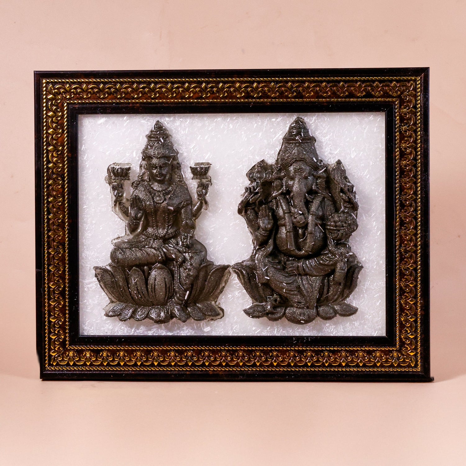 Laxmi Ji & Ganesh Ji On Selenite Frame