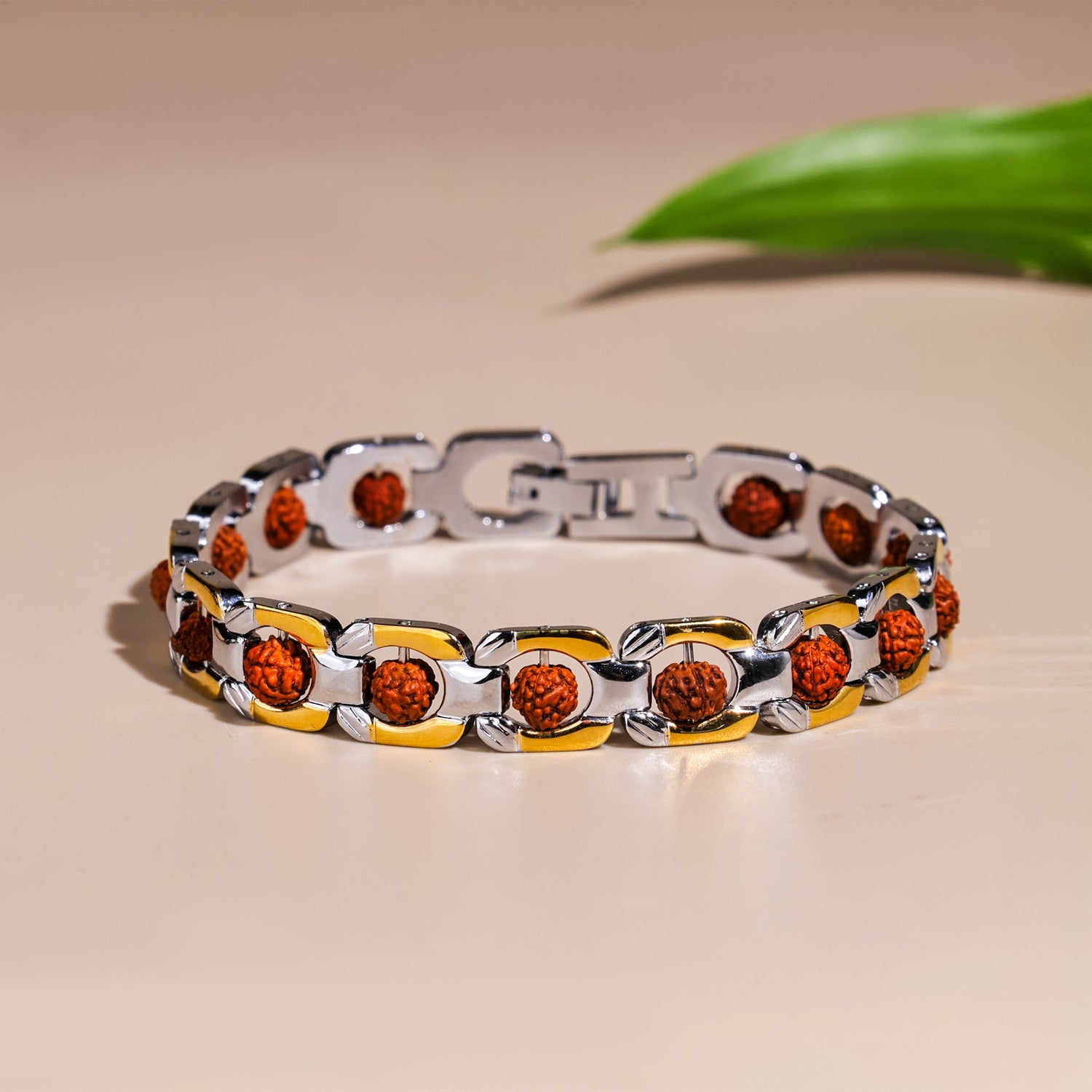 Duotone Round Rudraksha Bracelet Gold & Silver Plated for Protection