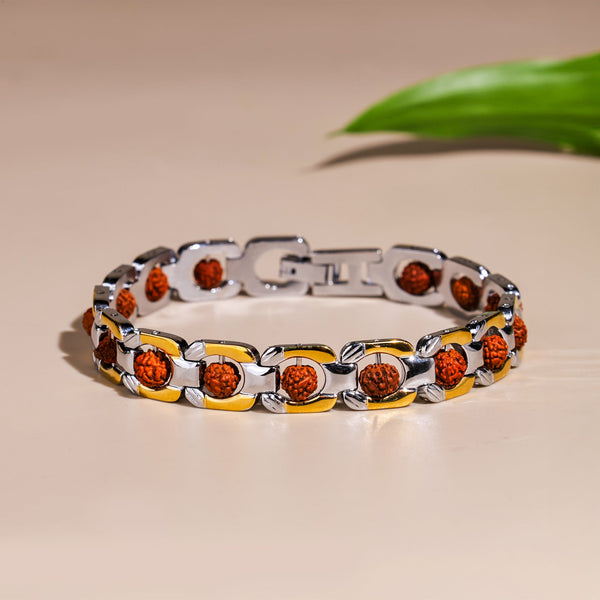Duotone Round Rudraksha Bracelet Gold & Silver Plated for Protection