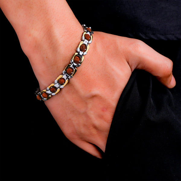 Duotone Round Rudraksha Bracelet Gold & Silver Plated for Protection