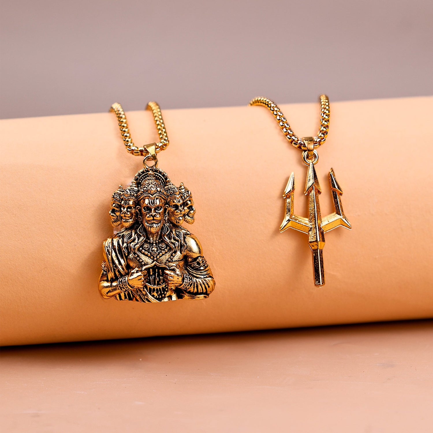 Panchmukhi Hanuman Ji with Bholenath Trishul Pendant