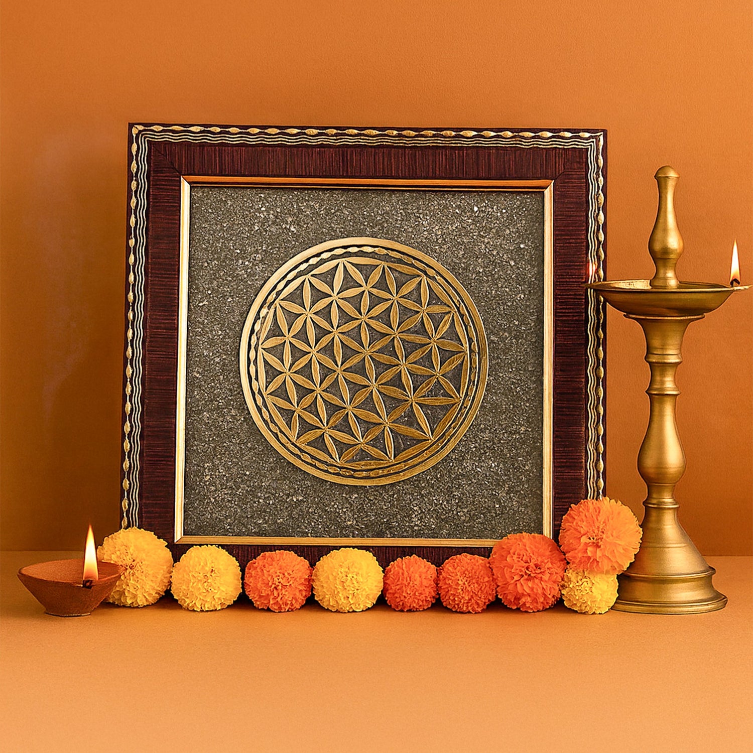 Flower Of Life Raw Pyrite Frame