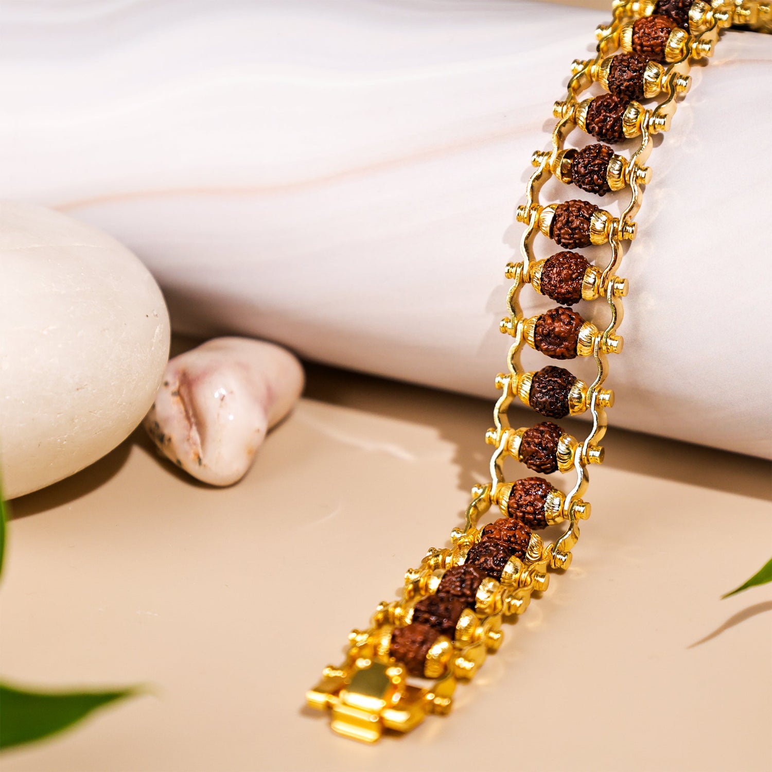 Gold Plated Rudraksha Bracelet for Protection, Positivity & Style